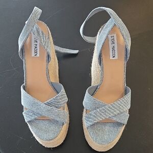 NWT Size 10 Steve Madden Denim Blue Crisscross Espadrille Wedges